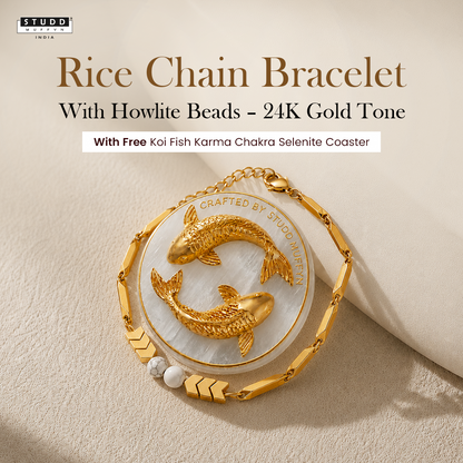 Rice Chain Bracelet with Howlite Beads – 24K Gold Tone