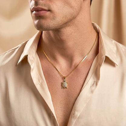 Golden Tortoise Crystal Pendant - 24K Gold Toned