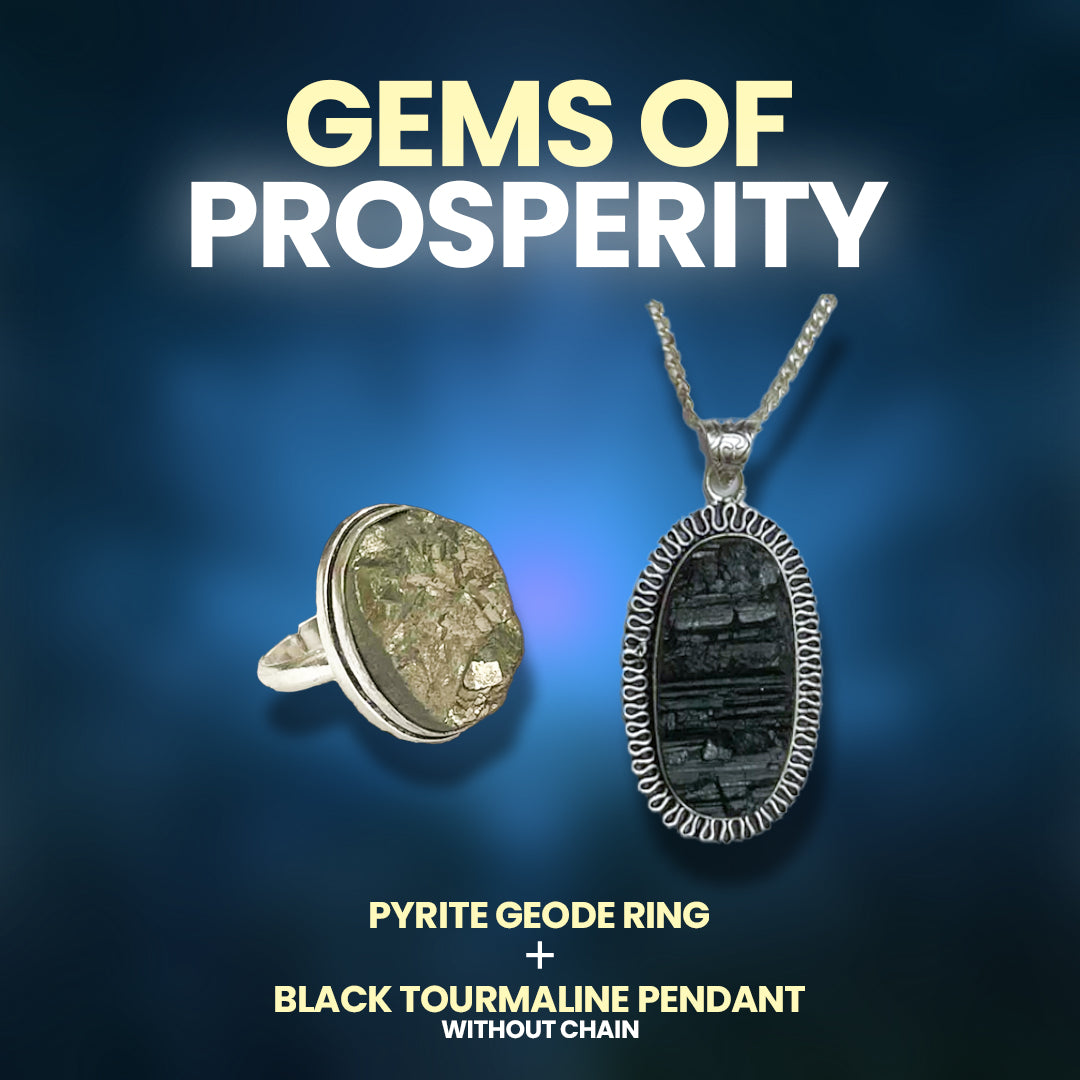Gems Of Prosperity ( Pyrite Geode adjustable ring & Black Tourmaline Pendant )