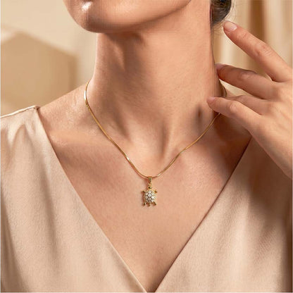 Golden Tortoise Crystal Pendant - 24K Gold Toned