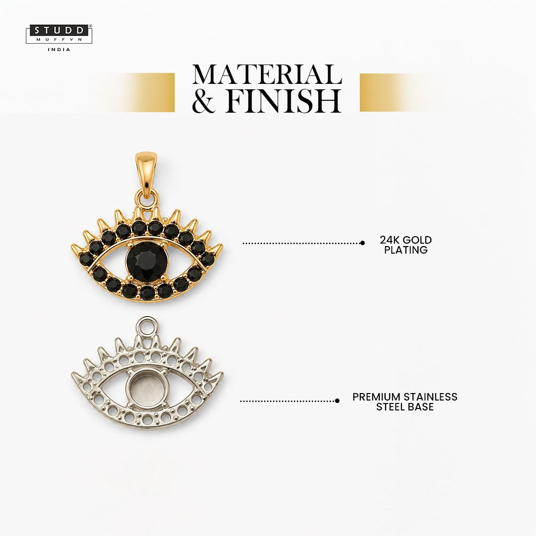 Black Evil Eye Pendant - 24k Gold Plated [ With Chain ]