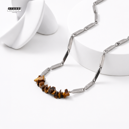 Tiger Eye Crystal Rice Chain Necklace