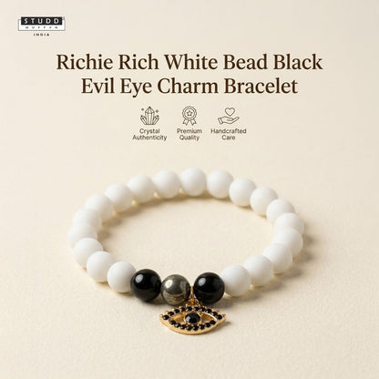 Richie Rich White Bead Black Evil Eye Charm Bracelet