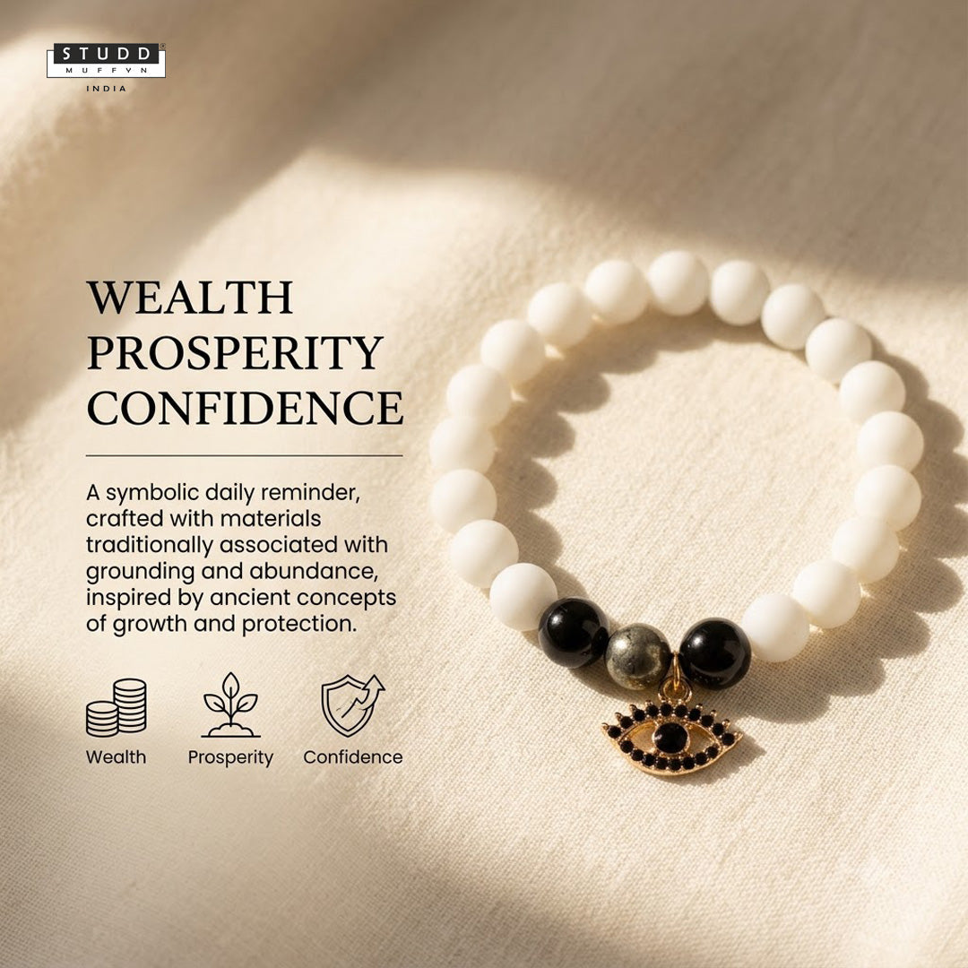 Richie Rich White Bead Black Evil Eye Charm Bracelet