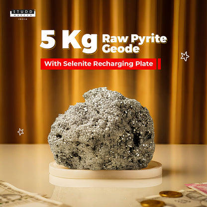 5 Kg Raw Pyrite Geode Stone With Selenite Recharging Plate