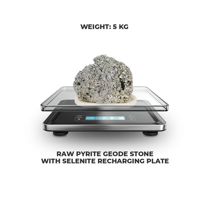 5 Kg Raw Pyrite Geode Stone With Selenite Recharging Plate