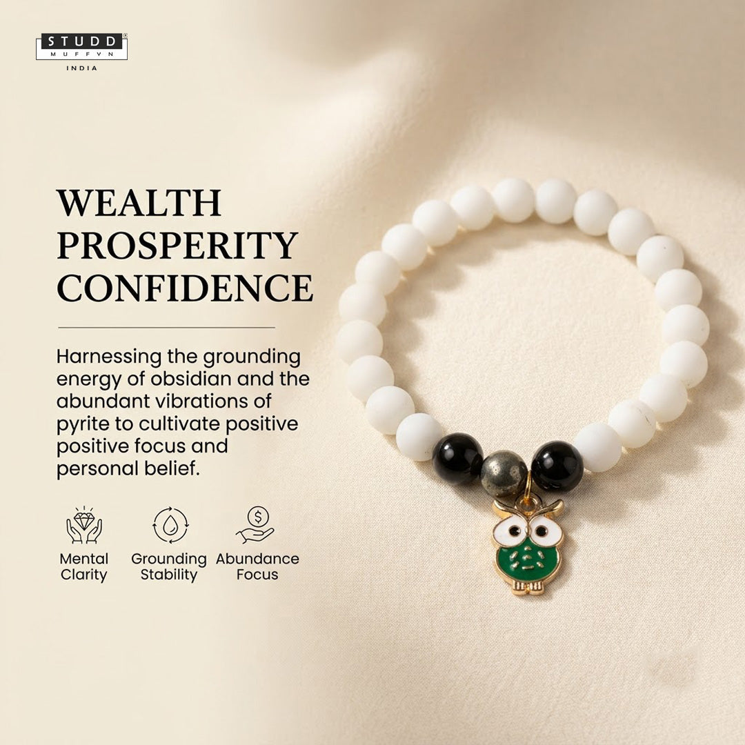 Richie Rich White Bead Green Owl Charm Bracelet