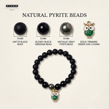 Richie Rich Black Bead Green Owl Charm Bracelet