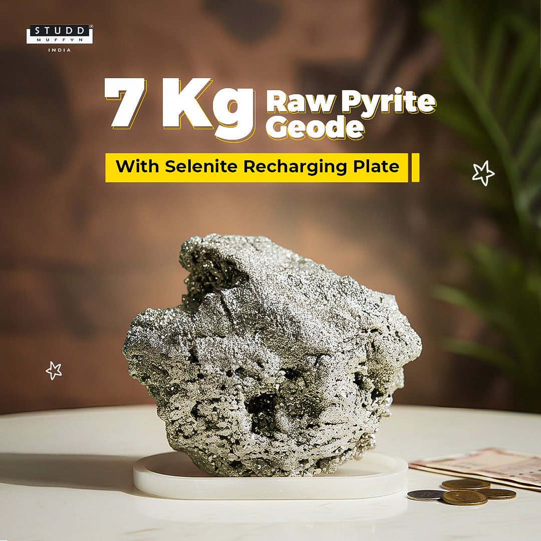 7 Kg Raw Pyrite Geode Stone With Selenite Recharging Plate
