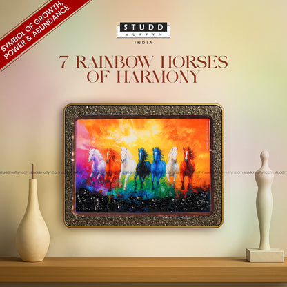 7 Rainbow Horses of Harmony With Gold Frame [Rectangle Shape]