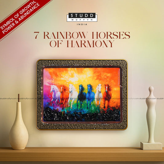 7 Rainbow Horses of Harmony With Gold Frame [Rectangle Shape]