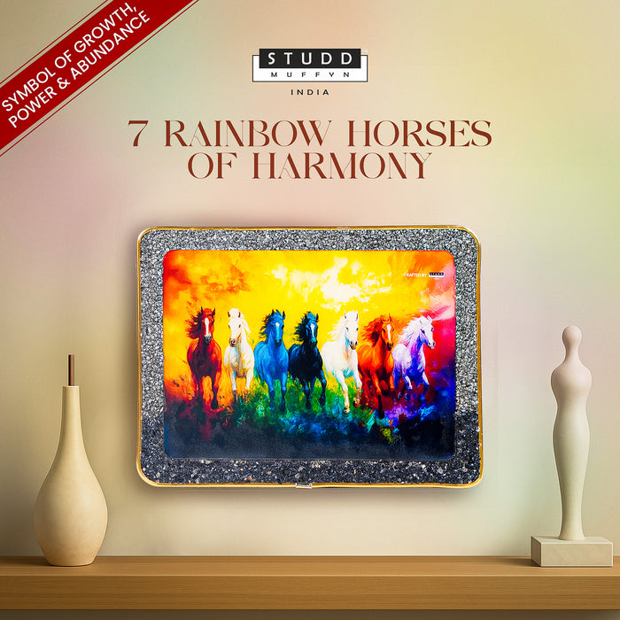 7 Rainbow Richie Rich Horses of Harmony With Gold Frame [Rectangle Shape]