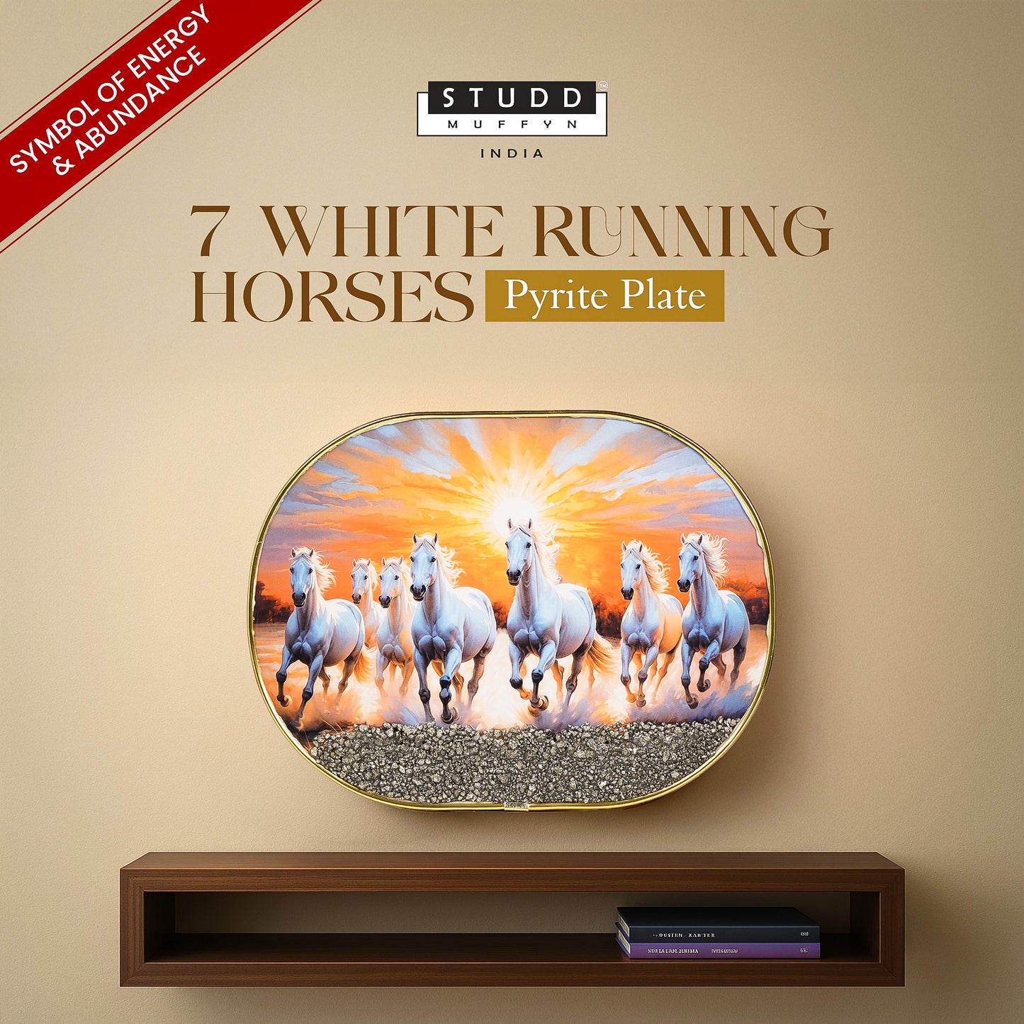 7 White Running Horses Pyrite Plate [Capsule Frame]