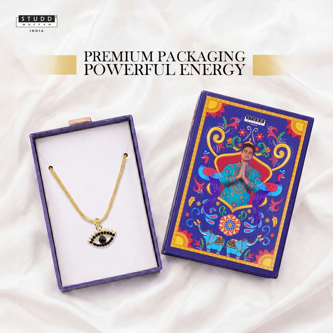 Black Evil Eye Pendant - 24k Gold Plated [ With Chain ]
