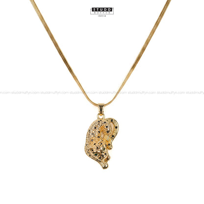 Fierce Tiger Pendant - 24k Gold Tone Plated [ Gold Chain ]