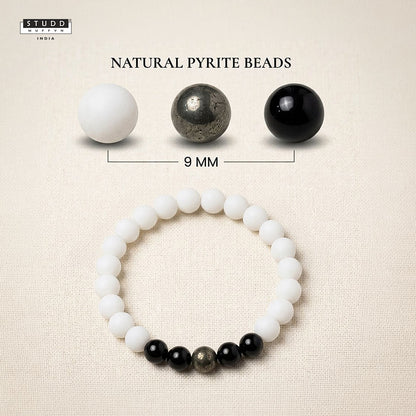 Richie Rich White Bead Bracelet – Pyrite & Obsidian