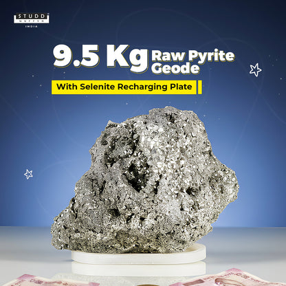 9.5 Kg Raw Pyrite Geode Stone With Selenite Recharging Plate
