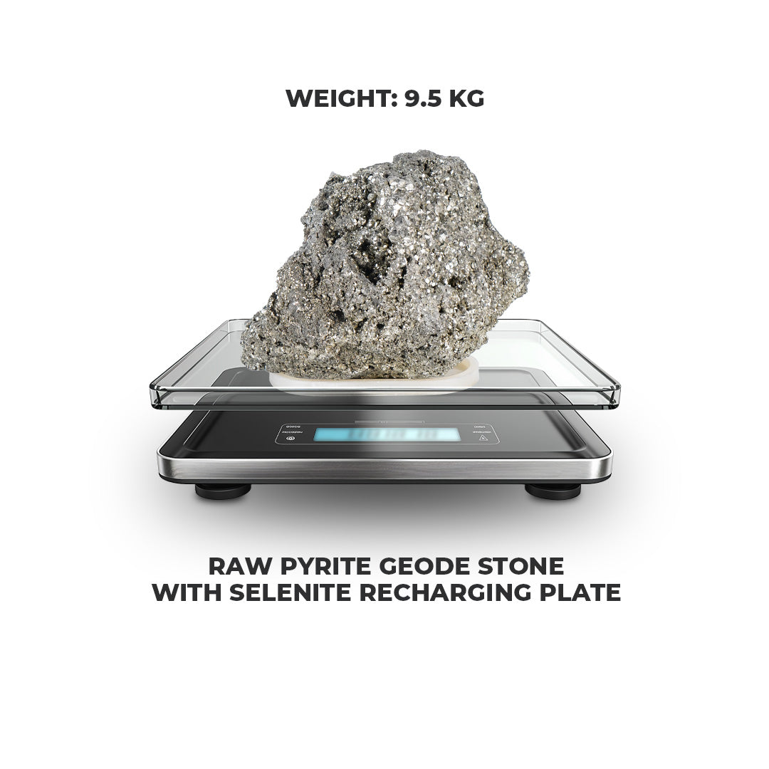 9.5 Kg Raw Pyrite Geode Stone With Selenite Recharging Plate