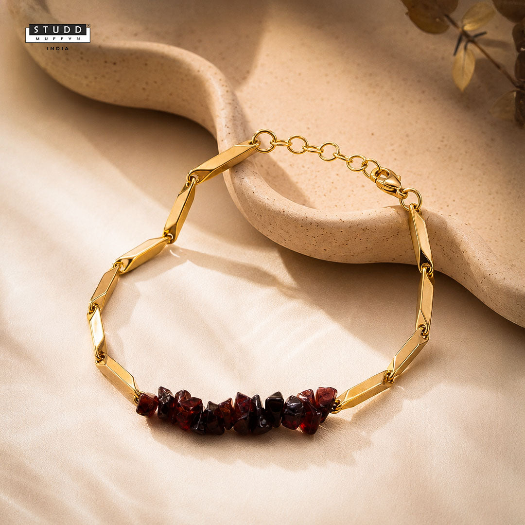 ALCHEMY GARNET 24k Gold Tone Rice Bracelet 3mm