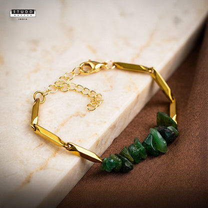 Alchemy Green Aventurine Crystal Rice Chain Bracelet — 24K Gold Tone