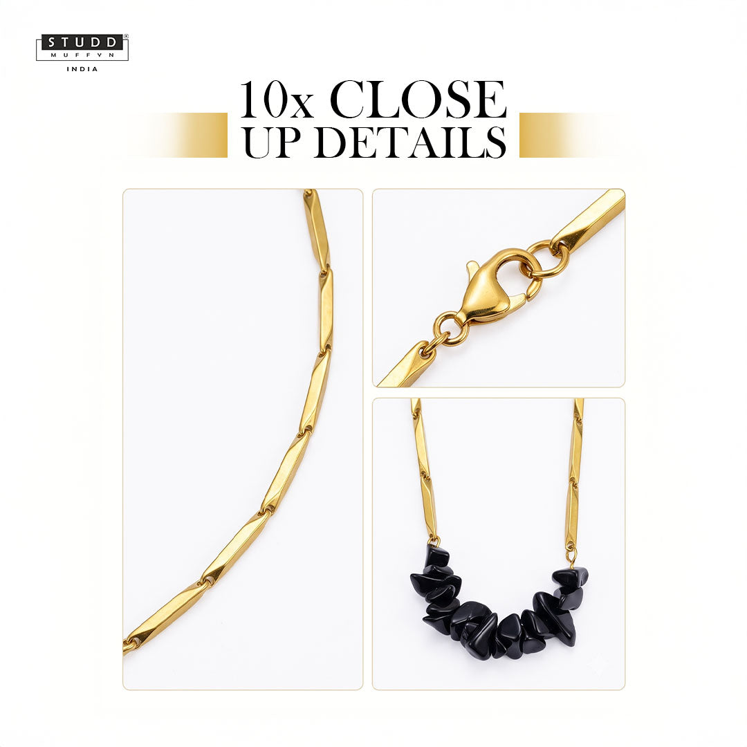 Alchemy Obsidian Rice Chain Pendant — 24K Gold Tone