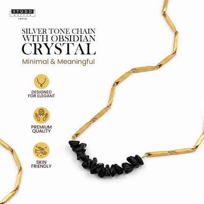 Alchemy Obsidian Rice Chain Pendant — 24K Gold Tone