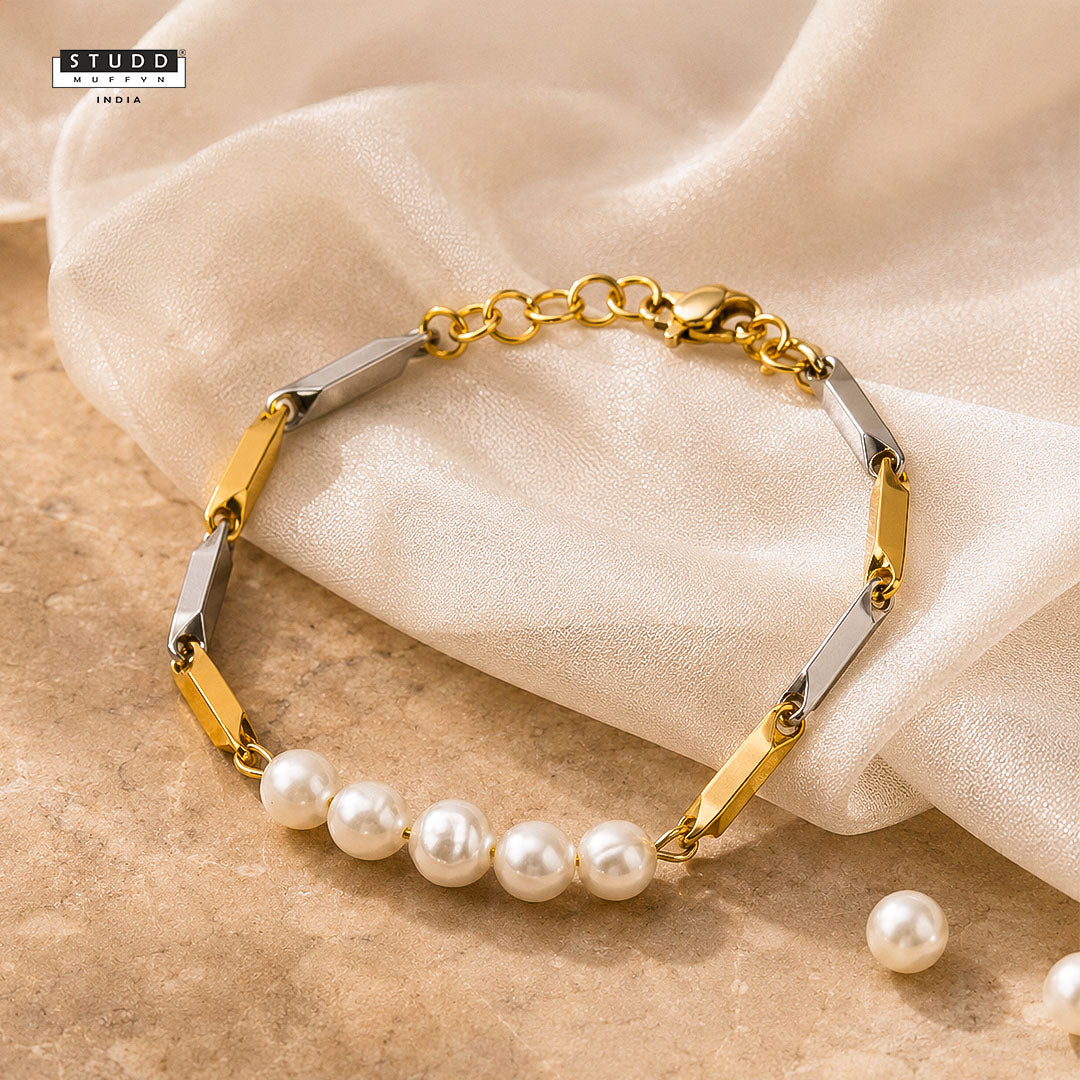 Alchemy Pearl Dual-Tone Rice Chain Bracelet