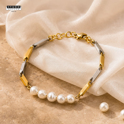 Alchemy Pearl Dual-Tone Rice Chain Bracelet