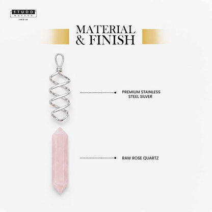 Amethyst and Rose Quartz Crystal Pencil Pendant with 18K Gold-tone Plated Chain