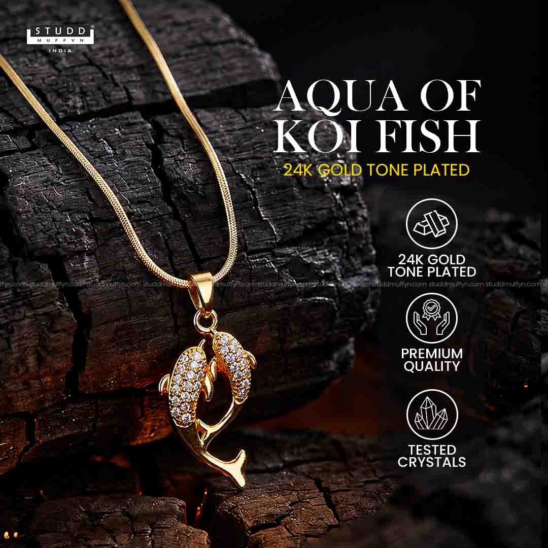 Aqua of Koi Fish - 24K Gold Plated [ With Velore / Rice Chain]
