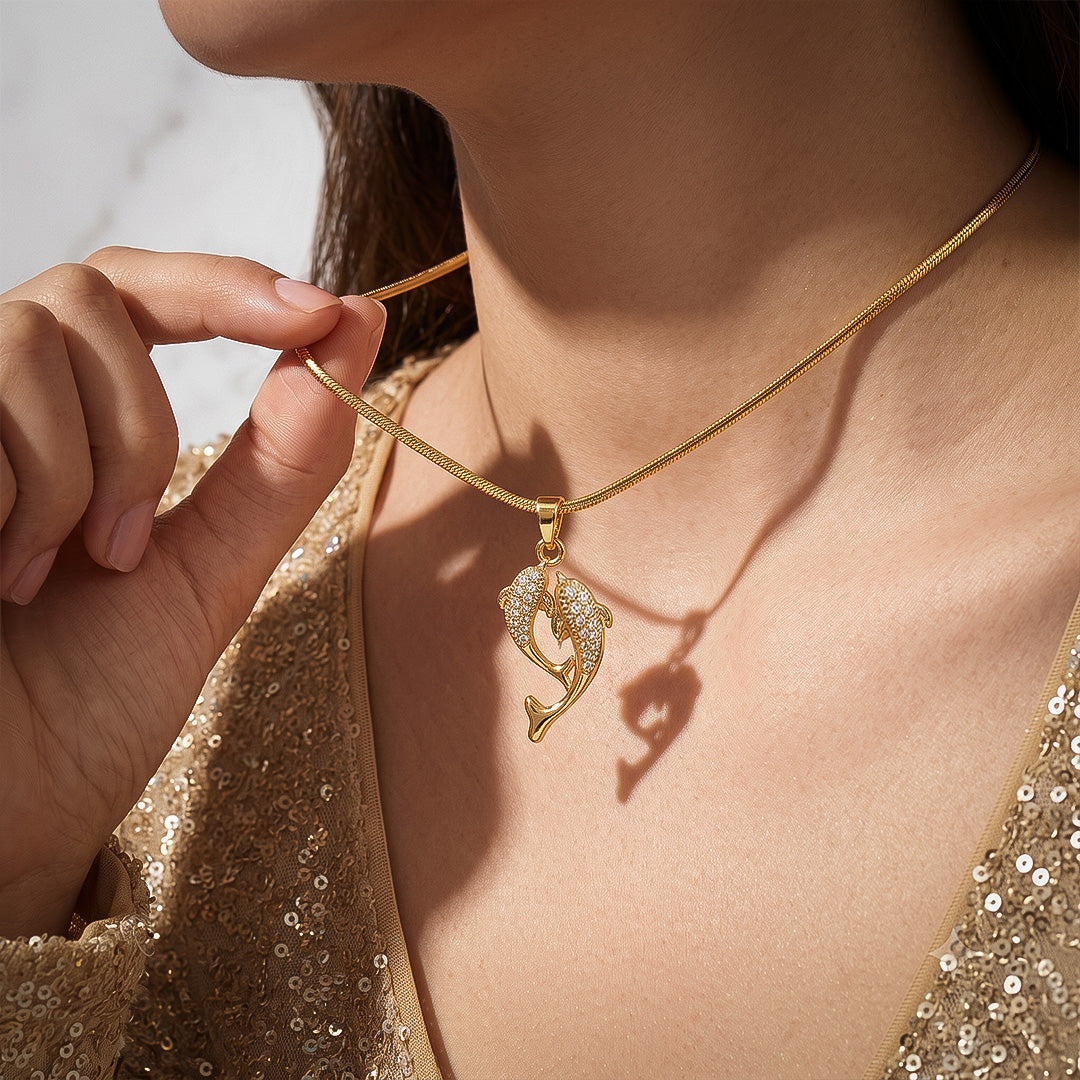 Aqua of Koi Fish - 24K Gold Plated [ With Velore / Rice Chain]
