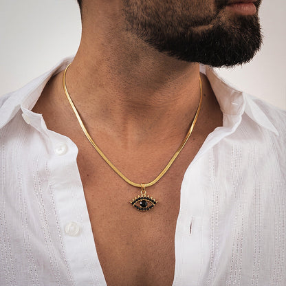 Black Evil Eye Pendant - 24K Gold Plated [ With Velore Snake Chain]