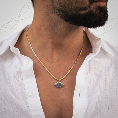 Blue Evil Eye Pendant - 24k Gold Plated [ With Velore Snake Chain ]