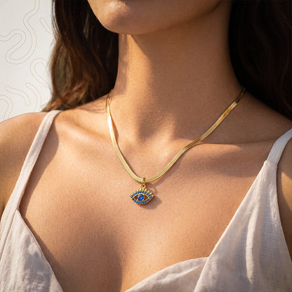 Blue Evil Eye Pendant - 24k Gold Plated [ With Velore Snake Chain ]