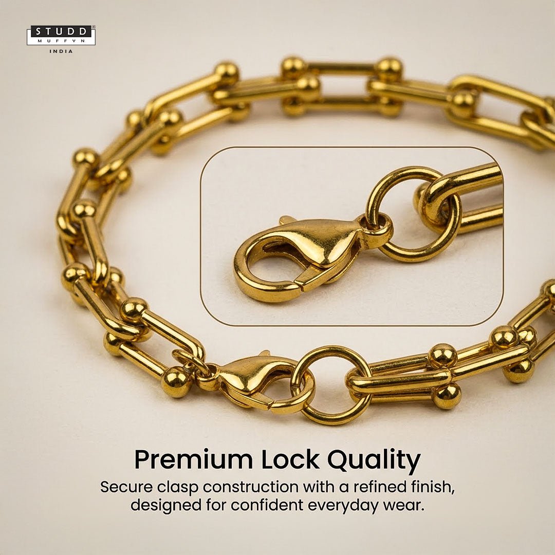 Beaded Paperclip Chain Bracelet – 24K Gold Tone