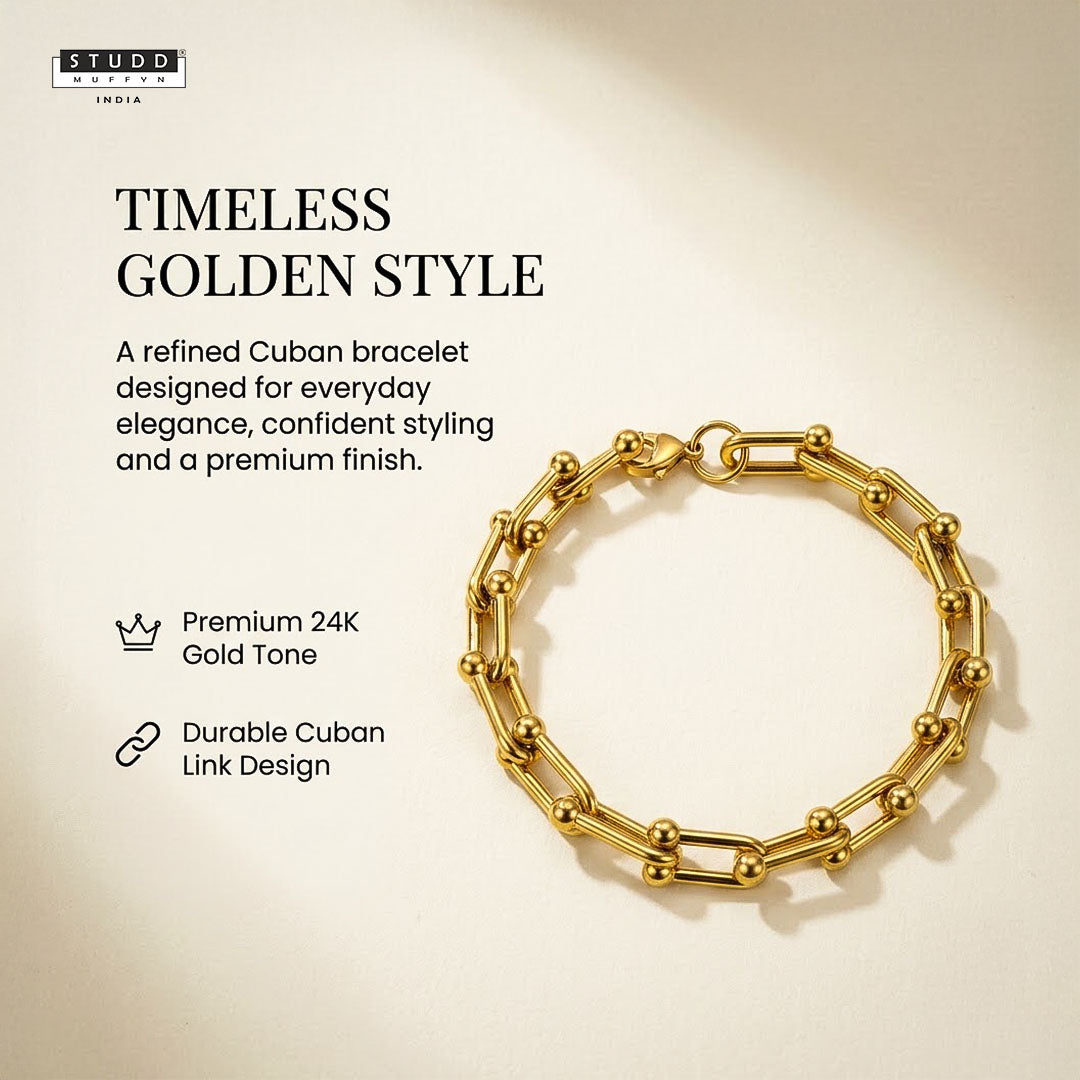 Beaded Paperclip Chain Bracelet – 24K Gold Tone