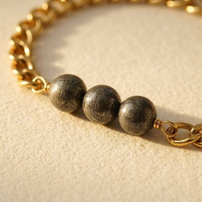 Pyrite Crystal Cuban Bracelet - 24k Gold Tone