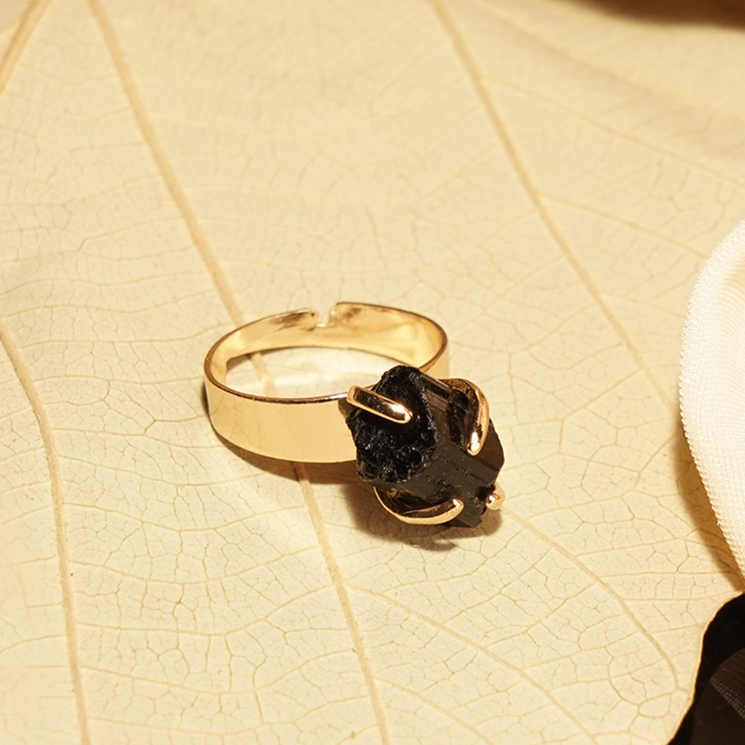 Black Tourmaline Golden Ring