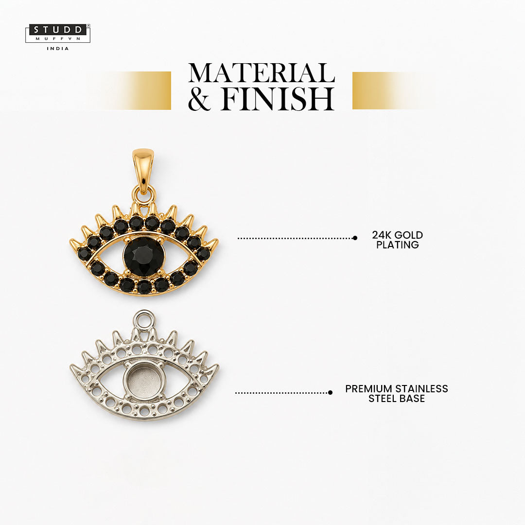 Black Evil Eye Pendant - 24K Gold Plated [ With Velore Snake Chain]