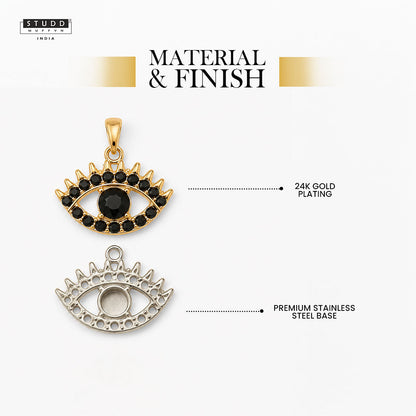 Black Evil Eye Pendant - 24K Gold Plated [ With Velore Snake Chain]