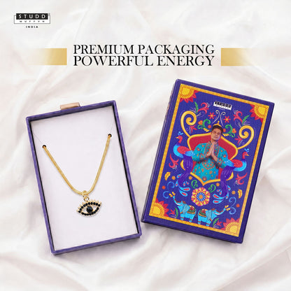 Black Evil Eye Pendant - 24K Gold Plated [ With Velore Snake Chain]