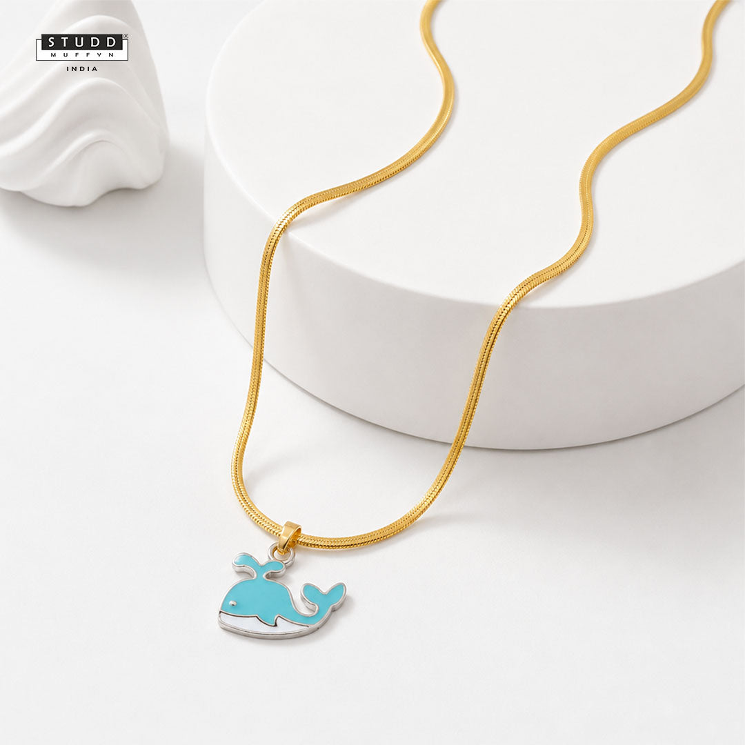 Blue Dolphin Pendant - 24K Gold Plated [ With Velore Snake Chain]
