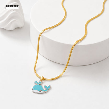 Blue Dolphin Pendant - 24K Gold Plated [ With Velore Snake Chain]