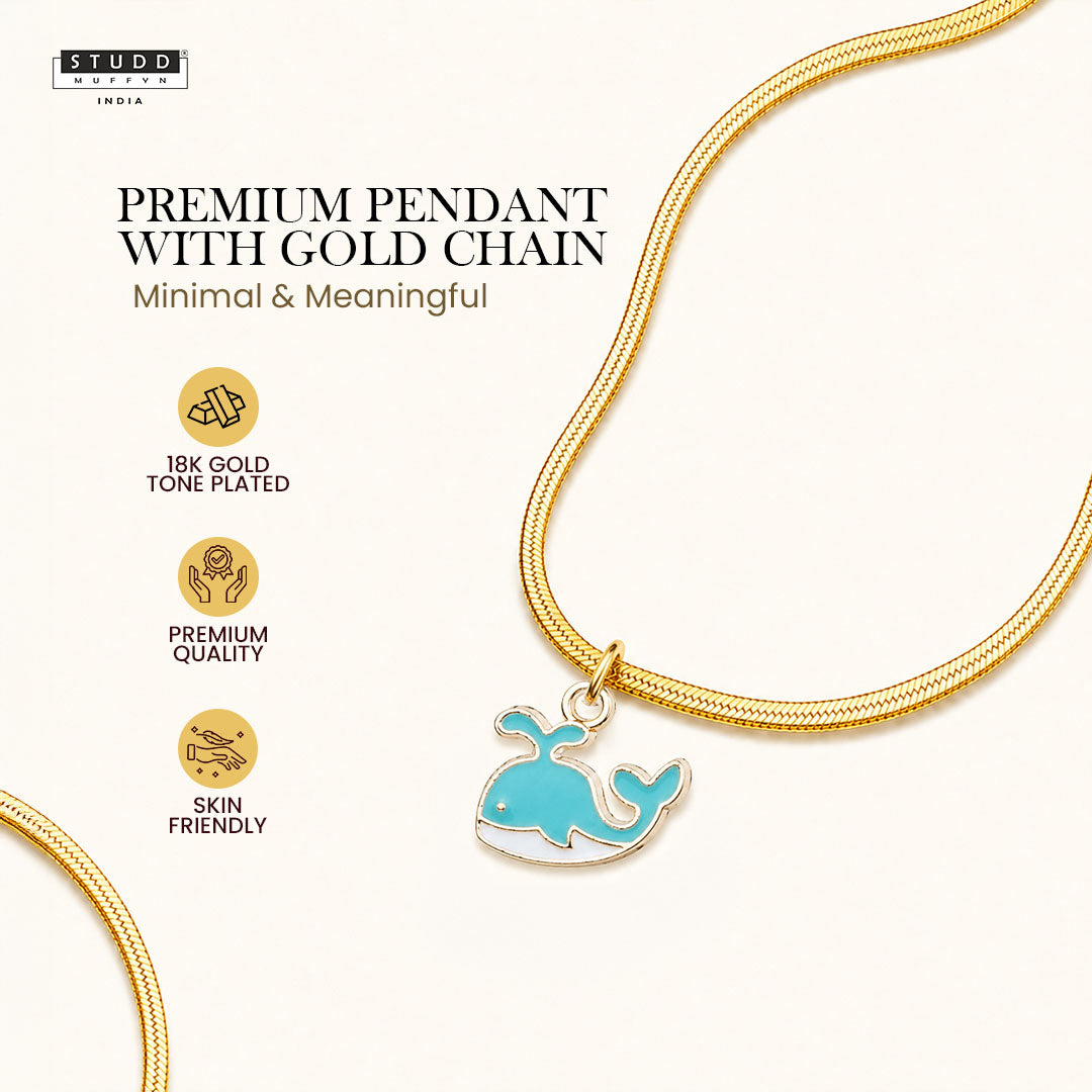 Blue Dolphin Pendant - 24K Gold Plated [ With Velore Snake Chain]