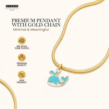 Blue Dolphin Pendant - 24K Gold Plated [ With Velore Snake Chain]
