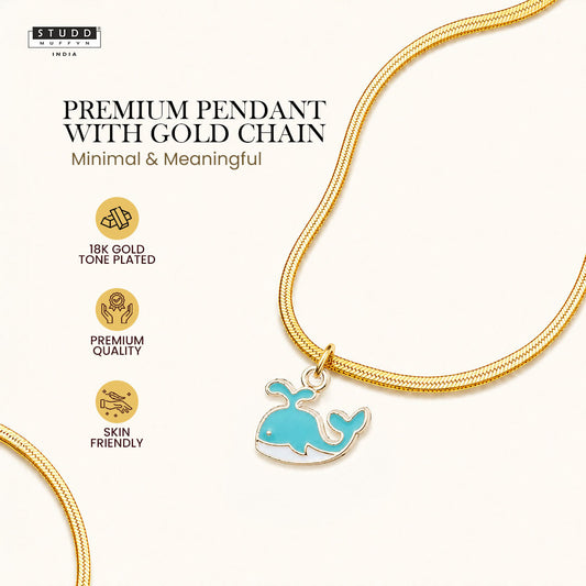 Blue Dolphin Pendant - 24K Gold Plated [ With Velore Snake Chain]