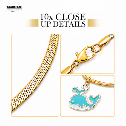 Blue Dolphin Pendant - 24K Gold Plated [ With Velore Snake Chain]