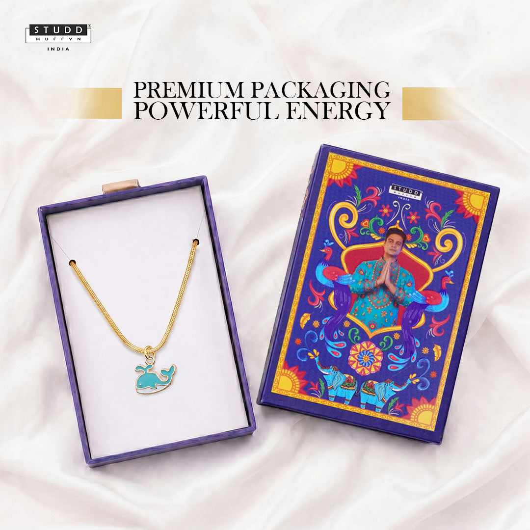 Blue Dolphin Pendant - 24K Gold Plated [ With Velore Snake Chain]