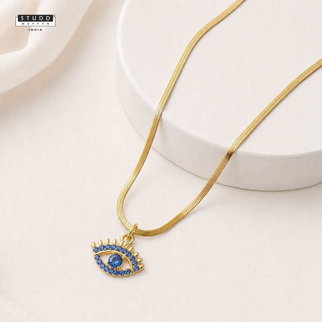 Blue Evil Eye Pendant - 24k Gold Plated [ With Velore Snake Chain ]