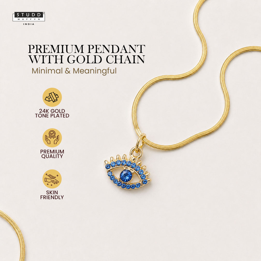 Blue Evil Eye Pendant - 24k Gold Plated [ With Velore Snake Chain ]